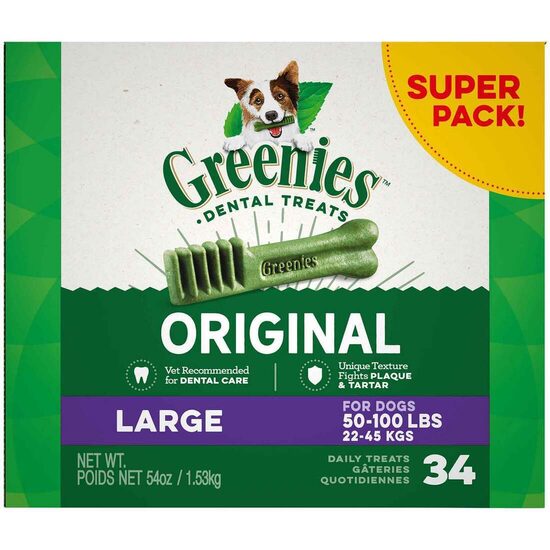 GREENIES Original Large - Friandises Dentaires Naturelles pour Chien - 1,53 kg (34 pièces)